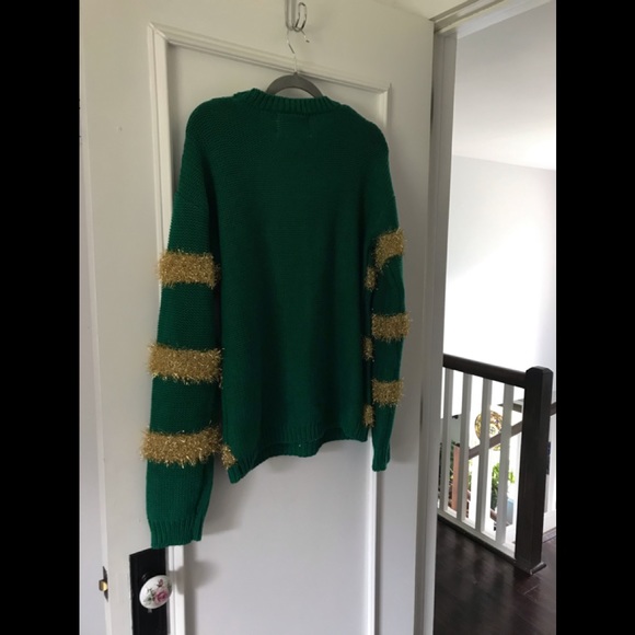 Merry Christmas Gold Tinsel & Candy-cane Sweater Green - Picture 15 of 15